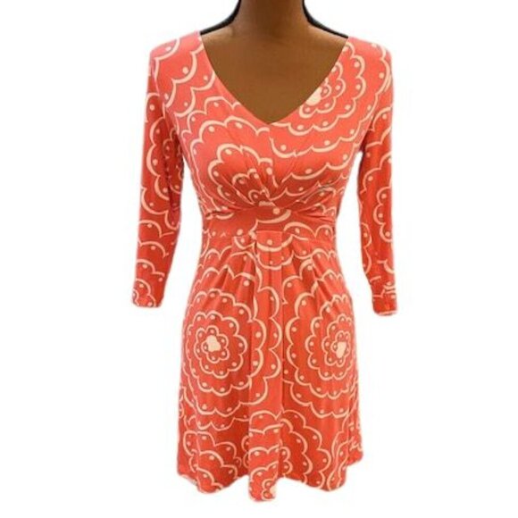 Boden Midi Jersey Dress in Pink with White Graphic Floral Design – Size 4P - Picture 1 of 9